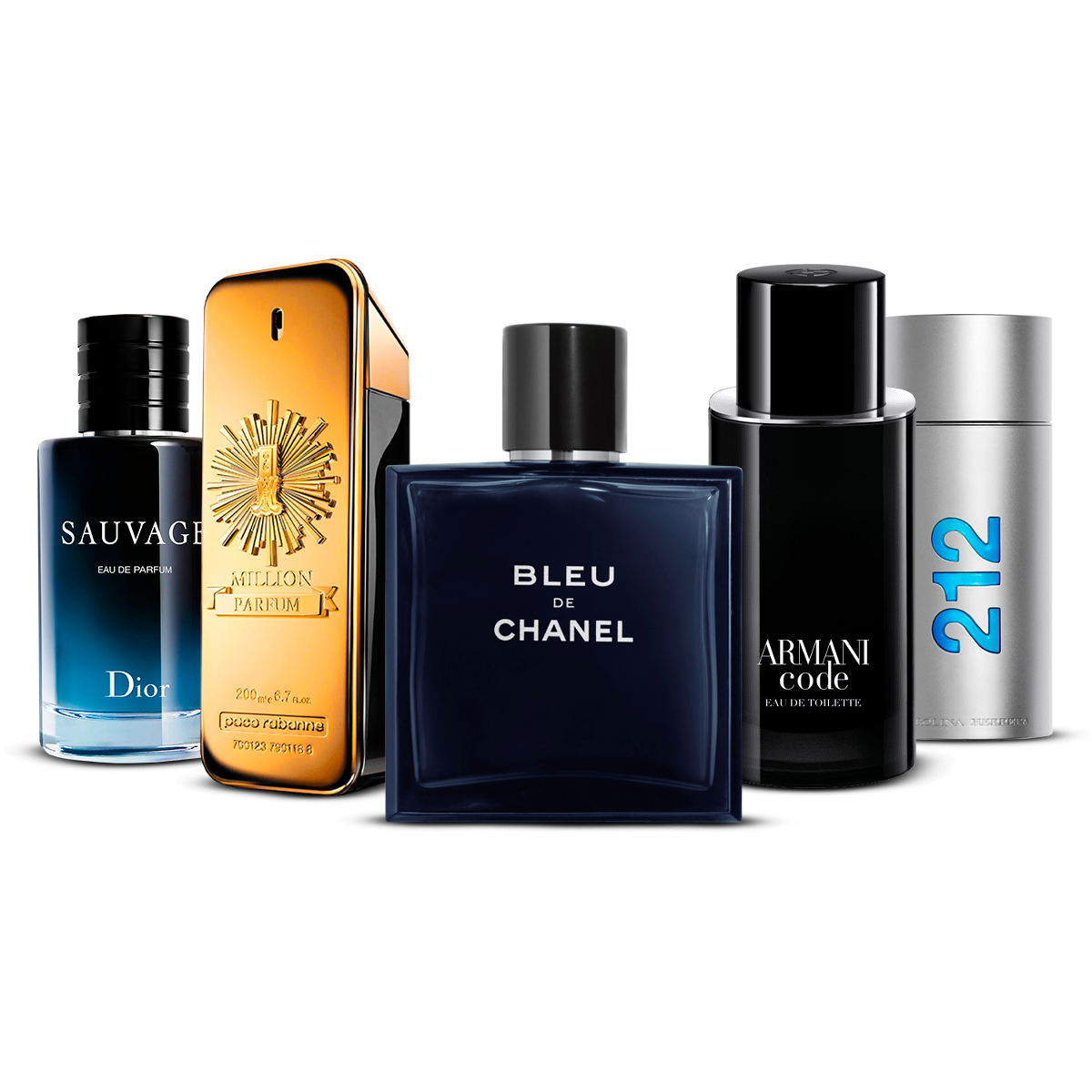 Zestaw 5 Perfum – Sauvage, 1 Million, Bleu de Chanel, Armani Code i 212 Men [100 ml każdy]